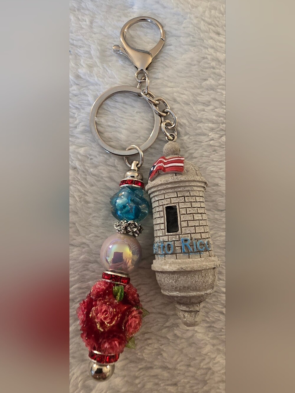 Gray, Blue, & Red Keychain/Bag Charm - Puerto Rico Lighthouse
